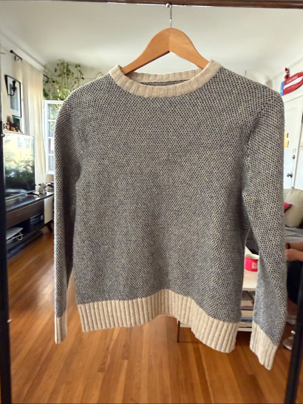 Wool Crewneck Sweater - Cream Trim